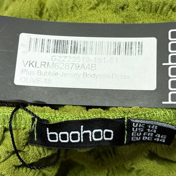 NEW Boohoo Green Bubble Textured Sleeveless Jersey Mini Bodycon Tank Dress Sz 14 - Picture 4 of 5